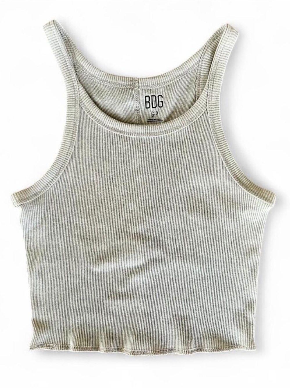 BDG Light Grey Ribbed Cropped Tank